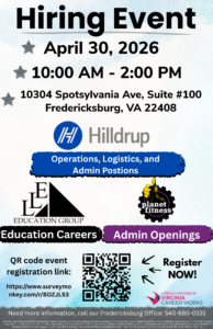 Childcare Positions Hiring Event – April 30th Fredericksburg, VA