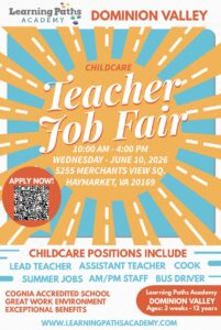 Teacher Job Fair at Learning Paths Academy Dominion Valley – Wednesday, June 10th  10am-4pm